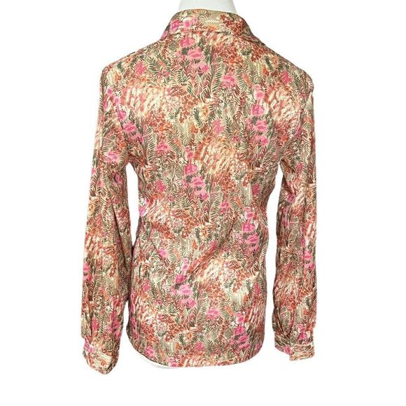 Vintage 70’s Floral Lightweight Button Down Top Tan Pink Green S - Picture 3 of 6